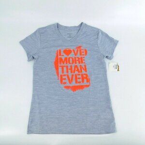 Reebok Girls T-Shirt Gray Love More Than Ever Sport Short Sleeve V-neck Workout